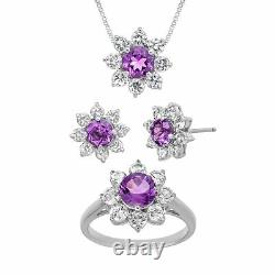 5 7/8 ct Natural Amethyst & Created White Sapphire Set in Sterling Silver