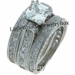 5 Carat Princess cut 925 Sterling Silver Wedding Ring Band Set Women's 5-11