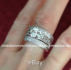 5 Carat Princess cut 925 Sterling Silver Wedding Ring Band Set Women's 5-11