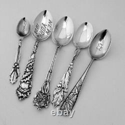 5 Piece Holly Spoons Collection Sterling Silver Monograms