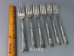 6 Antique Victorian Sterling Silver Handle Forks 6-3/4 long