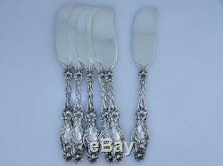 6 Sterling WHITING flat handled Butter Spreaders LILY 1902 with pat date no mono