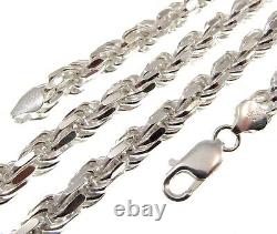 7MM Solid 925 Sterling Silver DIAMOND CUT ROPE CHAIN Bracelet or Necklace Italy