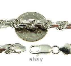 7MM Solid 925 Sterling Silver DIAMOND CUT ROPE CHAIN Bracelet or Necklace Italy