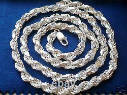 7mm 925 STERLING SILVER MEN'S SOLID DIAMOND CUT ROPE CHAIN NECKLACE 20- 24