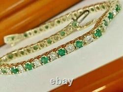 8Ct Round Green Emerald & White Diamond 14K Yellow Gold Plated Tennis Bracelet
