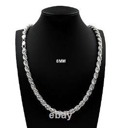 8MM Solid 925 Sterling Silver Italian DIAMOND CUT ROPE CHAIN Necklace ITALY