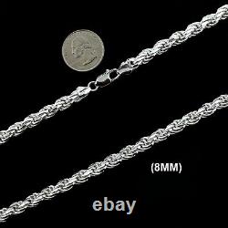 8MM Solid 925 Sterling Silver Italian DIAMOND CUT ROPE CHAIN Necklace ITALY