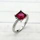 8 Mm Square Red Ruby Solitaire Wedding Engagement Ring 925 Sterling Silver 2 Ct
