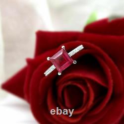 8 MM Square Red Ruby Solitaire Wedding Engagement Ring 925 Sterling Silver 2 CT