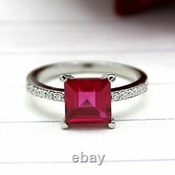 8 MM Square Red Ruby Solitaire Wedding Engagement Ring 925 Sterling Silver 2 CT