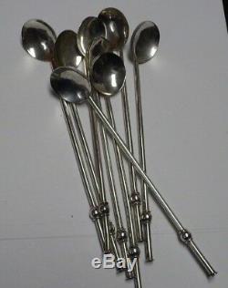 8 Sterling Silver Sipper Straw Spoons Round Bowls Taxco Mexico 7 1/4 3.5 Toz