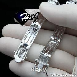 8men 925 Sterling Silver 8mm Icy Diamond Bling Chain Link Braceletsb8