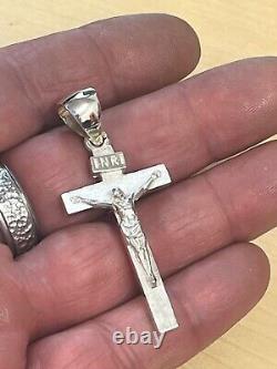 925 Crucifix Solid sterling Silver Cross charm Pendant Thick Heavy