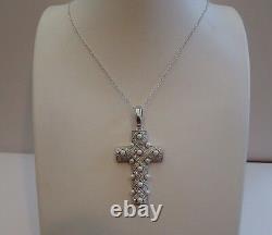 925 STERLING SILVER CROSS NECKLACE PENDANT With 3MM WHITE PEARLS/ DIAMONDS/18'