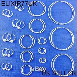 925 STERLING SILVER HOOP SLEEPER EARRINGS 8- 50mm SMALL LARGE NOSE SET BALL RING