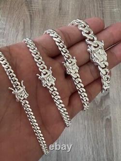 925 Solid Miami Cuban Sterling Silver Box Lock Chain Real Heavy Curb Necklace