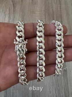 925 Solid Miami Cuban Sterling Silver Box Lock Chain Real Heavy Curb Necklace