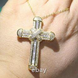925 Solid Sterling Silver 18ct Yellow Gold Large Cross CZ Necklace Jewellery Uk