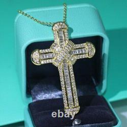 925 Solid Sterling Silver 18ct Yellow Gold Large Cross CZ Necklace Jewellery Uk