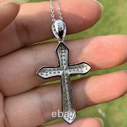 925 Solid Sterling Silver Large Cross Crucifix Cubic Zirconia Necklace Jewellery
