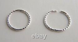 925 Sterling Silver 13mm Diamond D/CUT Small Round Hinged Hoop Sleepers GIFT NEW