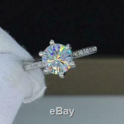 925 Sterling Silver 2.30 Ct Round Diamond 6 Prong Set Solitaire Engagement Ring