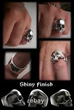 925 Sterling Silver Anatomical Keith Richards Skull Ring 40 Grams Shiny All Size