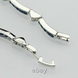 925 Sterling Silver Blue Sapphire & White Topaz Rectangular Tennis Bracelet 7