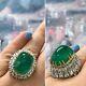 925 Sterling Silver Cabochon Emerald 30ct & Pear Cz Up & Down Style Women's Ring