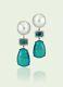 925 Sterling Silver Dangle Earrings Cubic Zirconia Blue Opal Halo Women Jewelry