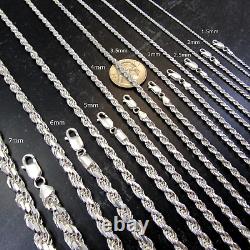 925 Sterling Silver Diamond Cut Rope Chain Necklace. 925 Italy All Sizes