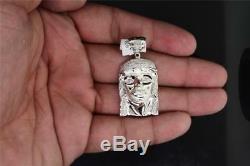 925 Sterling Silver Diamond Jesus Face Piece Head Pendant with Chain 0.25 Ct