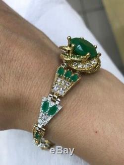 925 Sterling Silver Handmade Authentic Turkish Emerald Bracelet Bangle Cuff