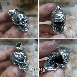 925 Sterling Silver Huge Skull Pendant Mens Biker Rock Punk Pendant TA177A JP