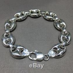 925 Sterling Silver Mens Mariner Puffed Link Chain Bracelet 9.05 Inch 24GR 14mm