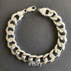 925 Sterling Silver Mens Solid Cuban Curb Link Chain Bracelet 13mm 55GR 8.6Inch