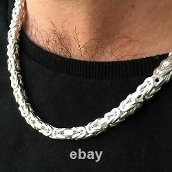 925 Sterling Silver Mens Square Viking Byzantine Chain Necklace 5mm 81GR 24Inch