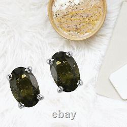 925 Sterling Silver Natural Moldavite Stud Earrings Jewelry For Women Ct 0.8