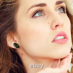 925 Sterling Silver Natural Moldavite Stud Earrings Jewelry For Women Ct 0.8
