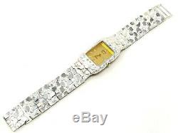 925 Sterling Silver Nugget Wrist Watch Geneve Diamond Watch 8.25 Straight Band
