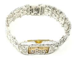 925 Sterling Silver Nugget Wrist Watch Geneve Diamond Watch 8.25 Straight Band
