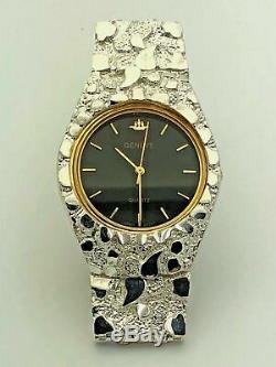 925 Sterling Silver Nugget Wrist Watch with Geneve Watch 8 Graduated Band