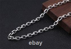 925 Sterling Silver Rectangle Cable Chain for Men Necklace Width 7mm 18-40 inch