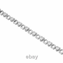 925 Sterling Silver Round Diamond Double Heart Tennis Bracelet 10k White Gold FN