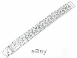 925 Sterling Silver Solid Nugget Bracelet Adjustable 8.25 21mm 51.5 grams