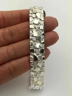 925 Sterling Silver Solid Nugget Bracelet Adjustable 8.5 12.5mm 30 grams