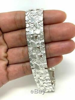 925 Sterling Silver Solid Nugget Bracelet Adjustable Link 8 15mm 34.8 grams