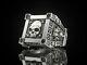 925 Sterling Silver Vampire Skull Black Diamond Gothic Men's Biker Ring Oxidized