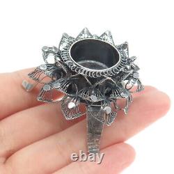 925 Sterling Silver Vintage Floral Filigree Oxidized Candlestick